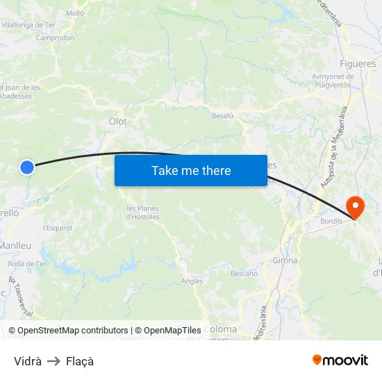 Vidrà to Flaçà map