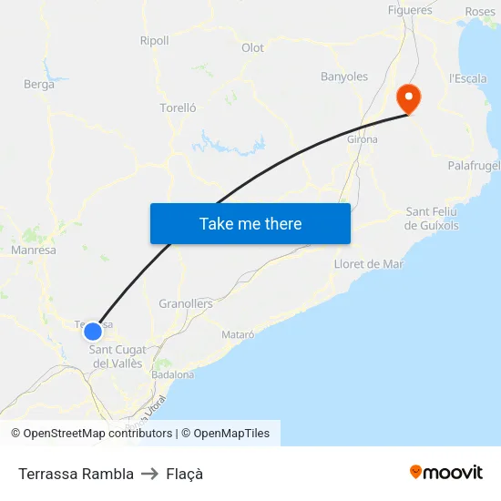 Terrassa Rambla to Flaçà map