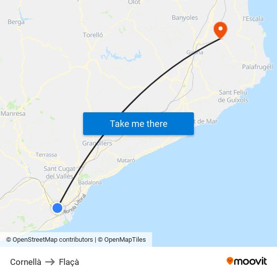 Cornellà to Flaçà map