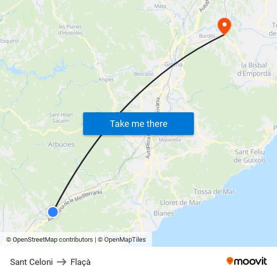 Sant Celoni to Flaçà map