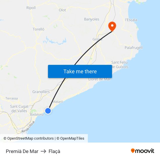 Premià De Mar to Flaçà map