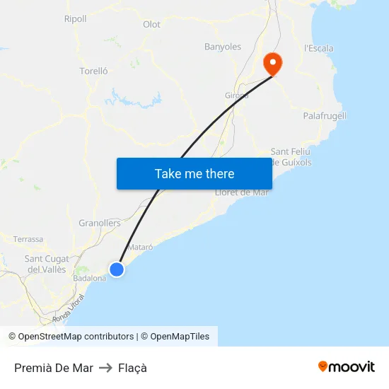 Premià De Mar to Flaçà map
