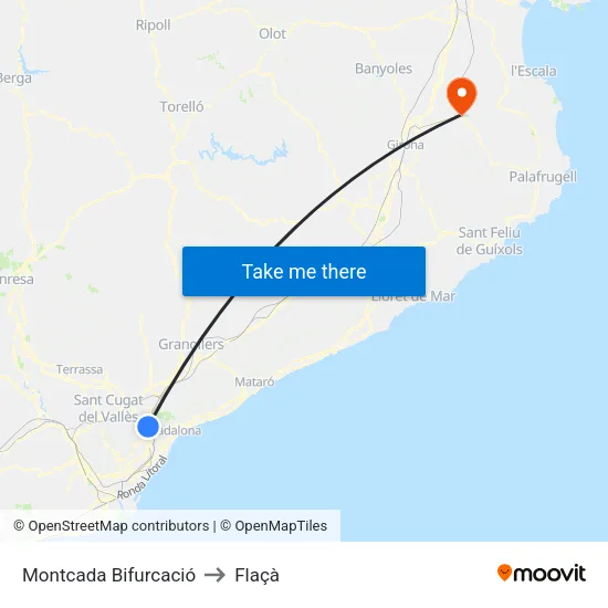 Montcada Bifurcació to Flaçà map