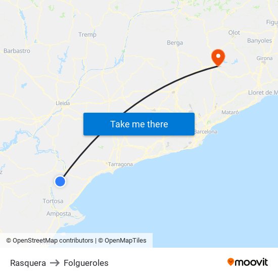 Rasquera to Folgueroles map