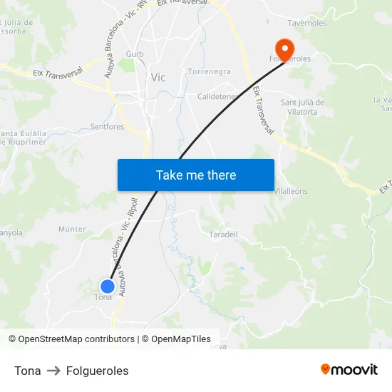 Tona to Folgueroles map