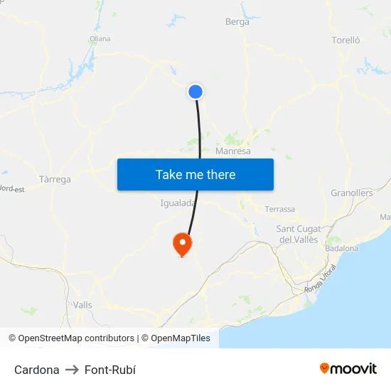 Cardona to Font-Rubí map
