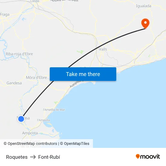 Roquetes to Font-Rubí map