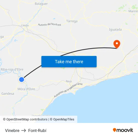 Vinebre to Font-Rubí map