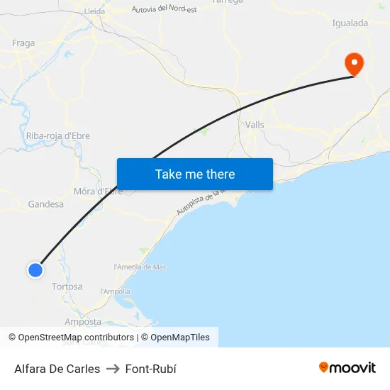 Alfara De Carles to Font-Rubí map
