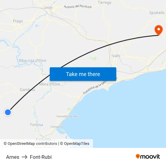 Arnes to Font-Rubí map