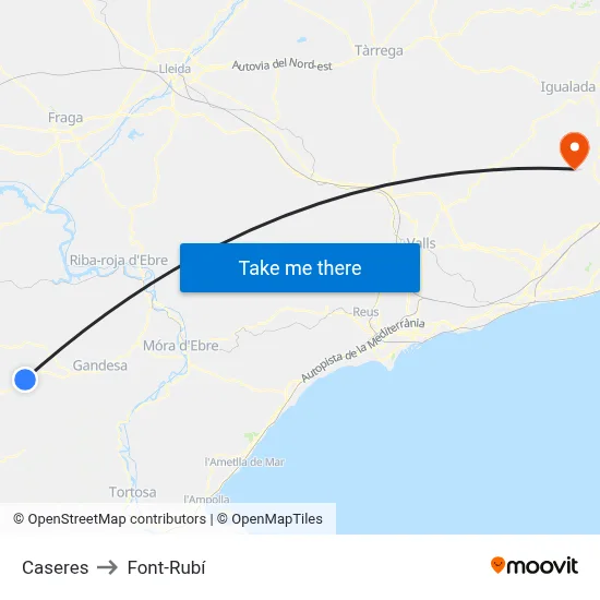 Caseres to Font-Rubí map