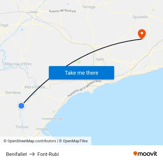 Benifallet to Font-Rubí map