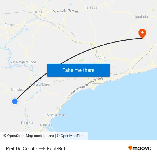 Prat De Comte to Font-Rubí map