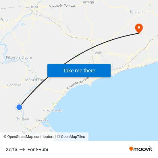 Xerta to Font-Rubí map