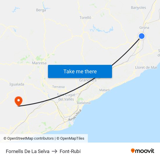 Fornells De La Selva to Font-Rubí map