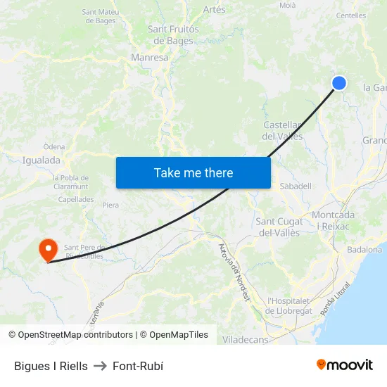 Bigues I Riells to Font-Rubí map