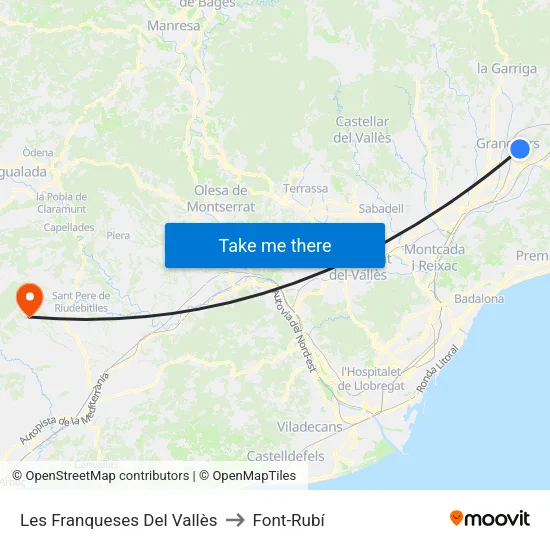 Les Franqueses Del Vallès to Font-Rubí map