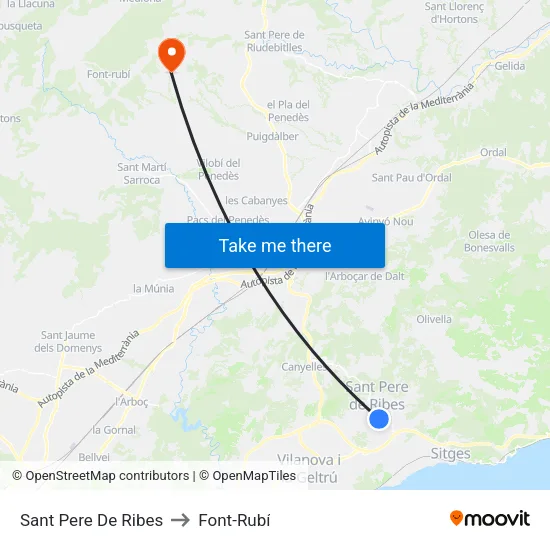 Sant Pere De Ribes to Font-Rubí map