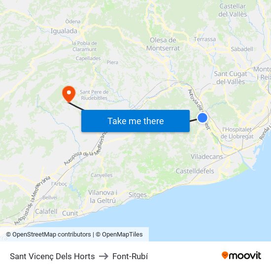 Sant Vicenç Dels Horts to Font-Rubí map