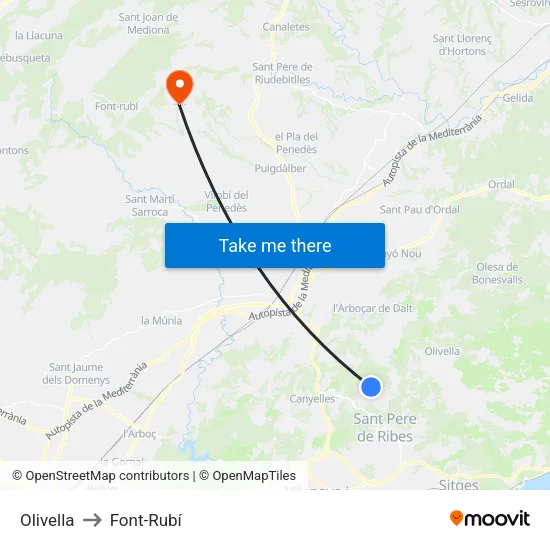 Olivella to Font-Rubí map
