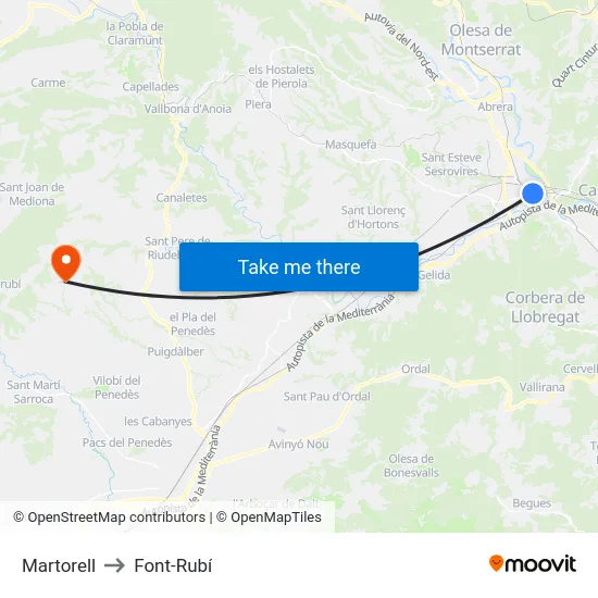 Martorell to Font-Rubí map