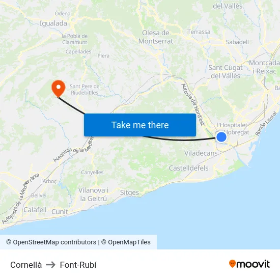 Cornellà to Font-Rubí map