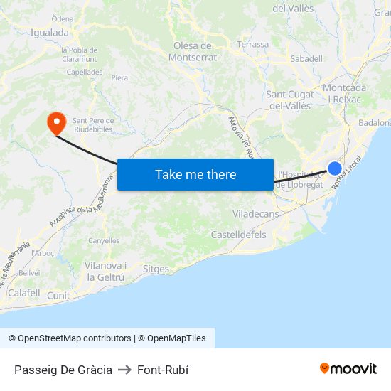 Passeig De Gràcia to Font-Rubí map