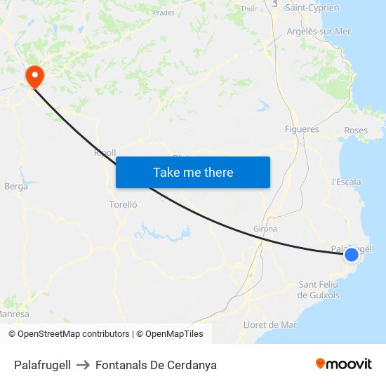 Palafrugell to Fontanals De Cerdanya map