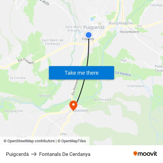 Puigcerdà to Fontanals De Cerdanya map
