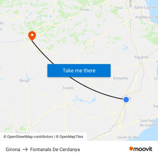 Girona to Fontanals De Cerdanya map