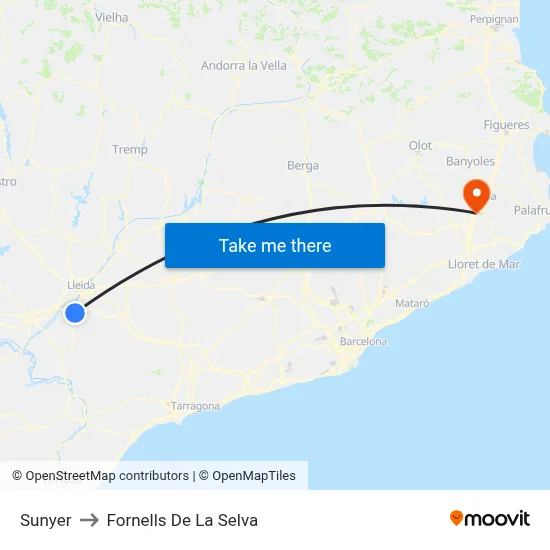 Sunyer to Fornells De La Selva map