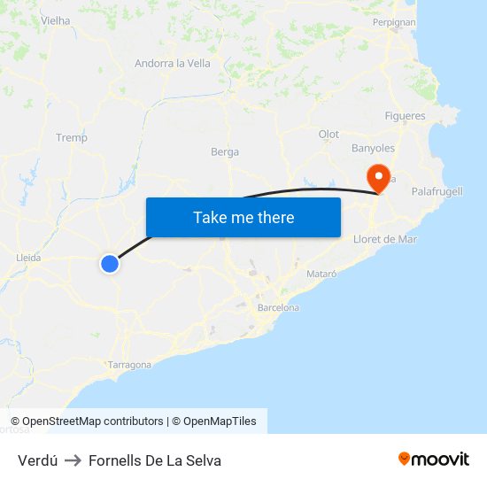 Verdú to Fornells De La Selva map