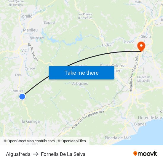 Aiguafreda to Fornells De La Selva map