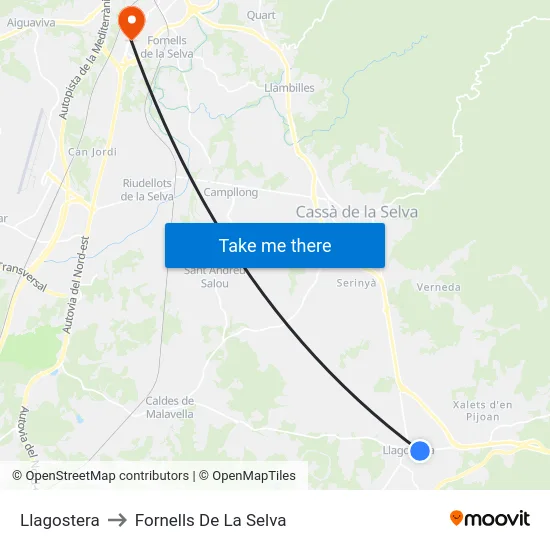 Llagostera to Fornells De La Selva map
