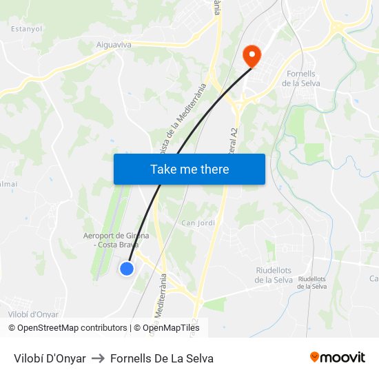 Vilobí D'Onyar to Fornells De La Selva map