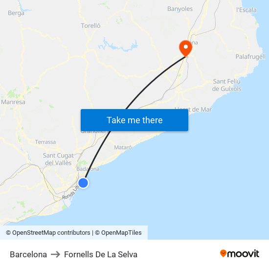 Barcelona to Fornells De La Selva map