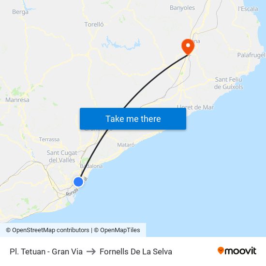 Pl. Tetuan - Gran Via to Fornells De La Selva map