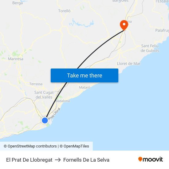 El Prat De Llobregat to Fornells De La Selva map
