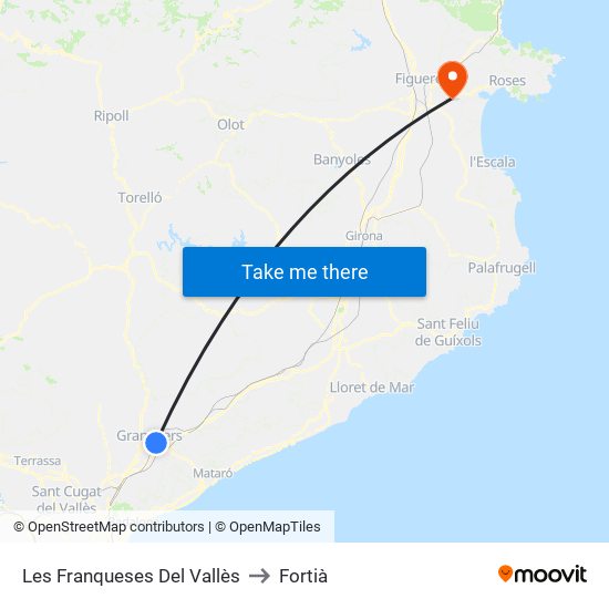 Les Franqueses Del Vallès to Fortià map