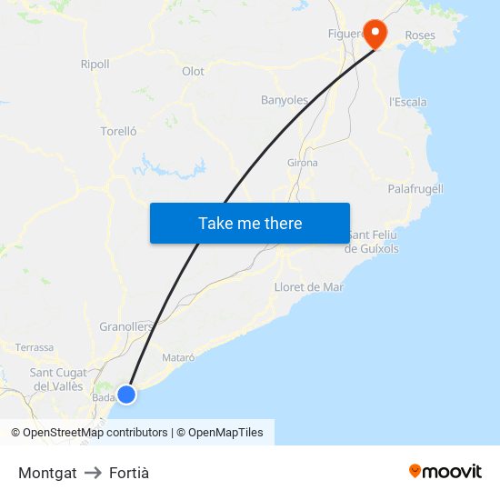 Montgat to Fortià map