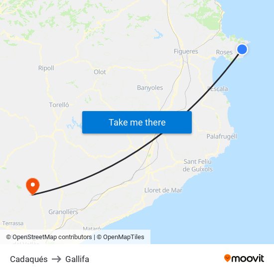 Cadaqués to Gallifa map