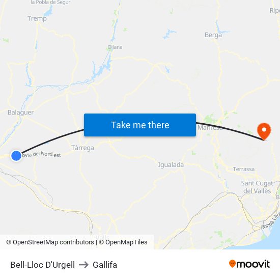 Bell-Lloc D'Urgell to Gallifa map