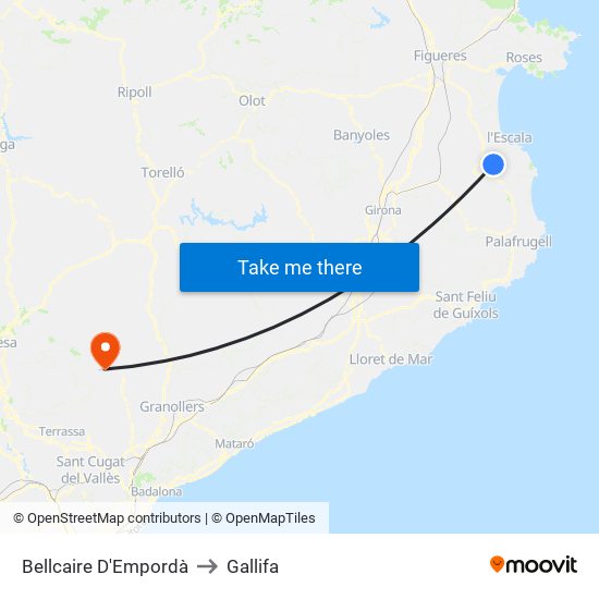 Bellcaire D'Empordà to Gallifa map