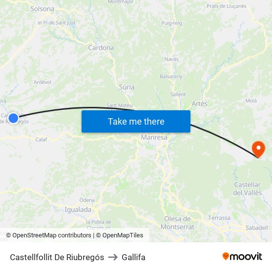 Castellfollit De Riubregós to Gallifa map