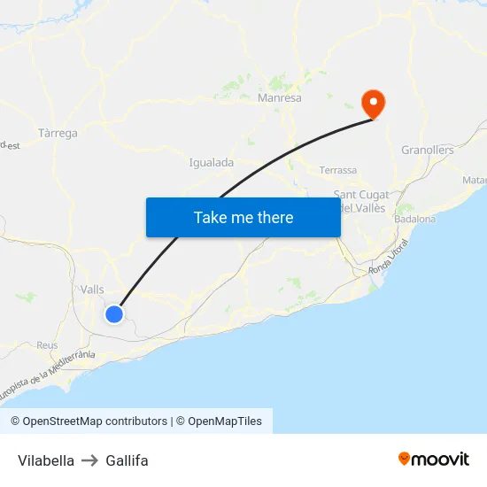 Vilabella to Gallifa map