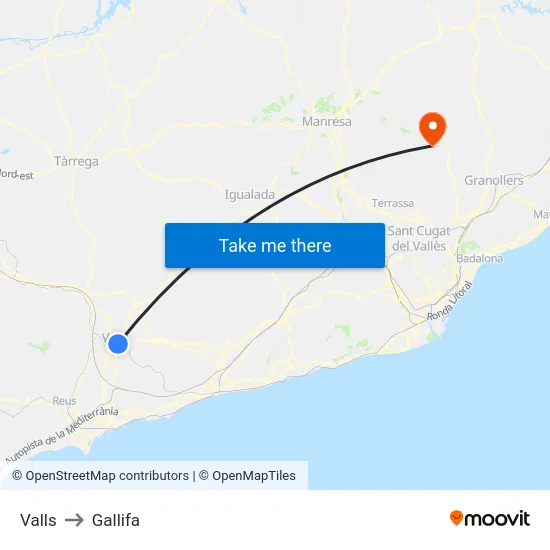 Valls to Gallifa map