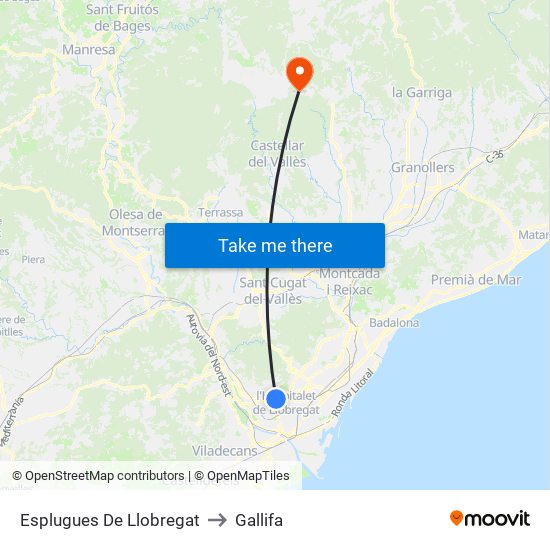 Esplugues De Llobregat to Gallifa map