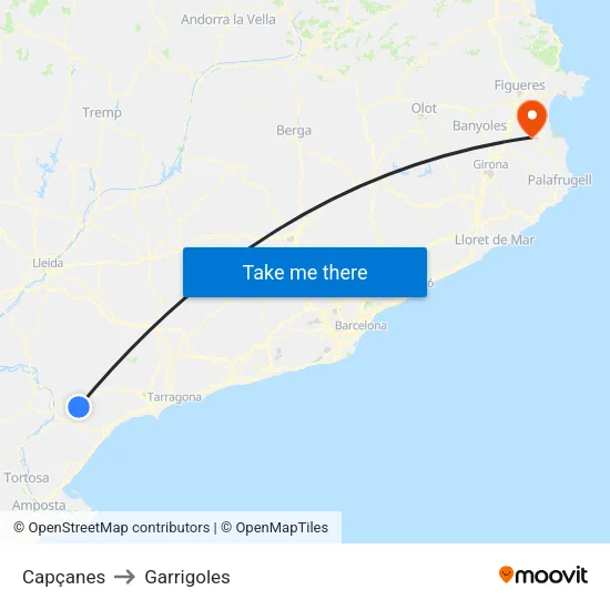 Capçanes to Garrigoles map