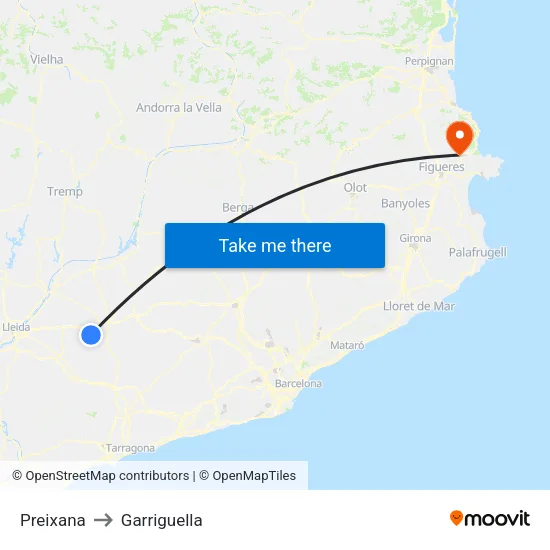 Preixana to Garriguella map