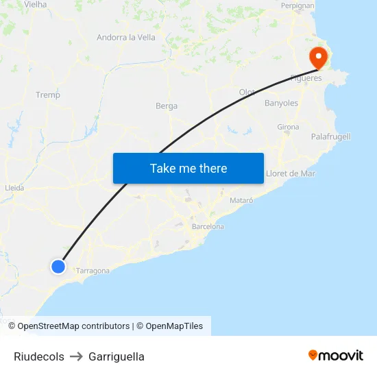 Riudecols to Garriguella map